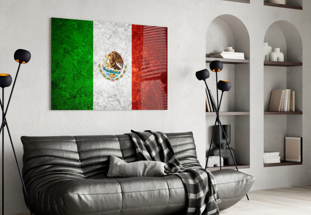 Flag of Mexico artwork styled in a study interior
