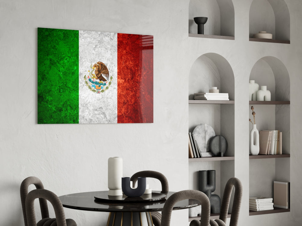 Patriotic glass print bringing Mexican edge to a hallway