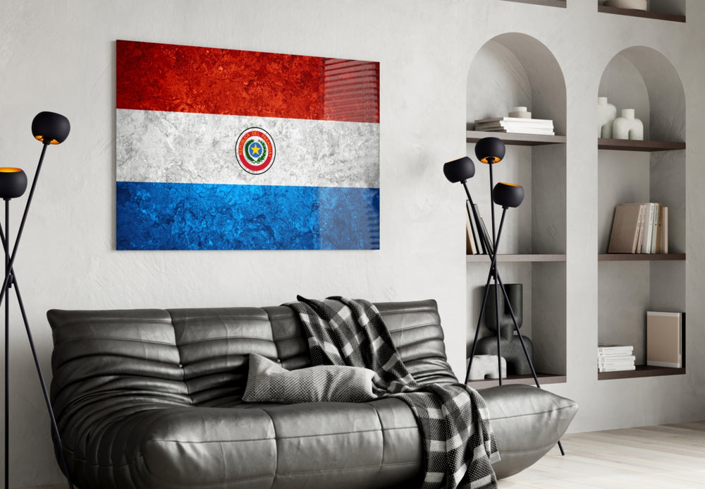 Flag of Paraguay artwork styled in a study interior