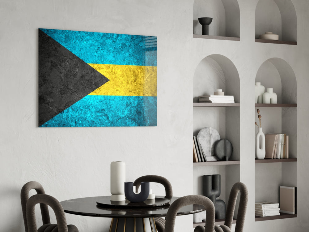 Patriotic glass print bringing Bahamian edge to a hallway