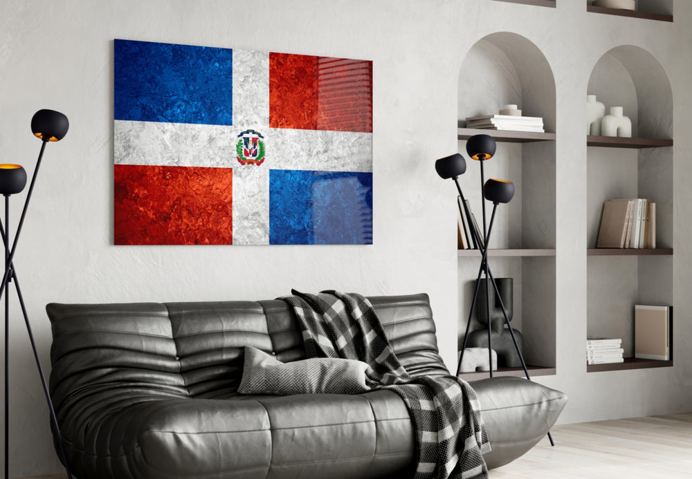Flag of Dominican Republic artwork styled in a study interior