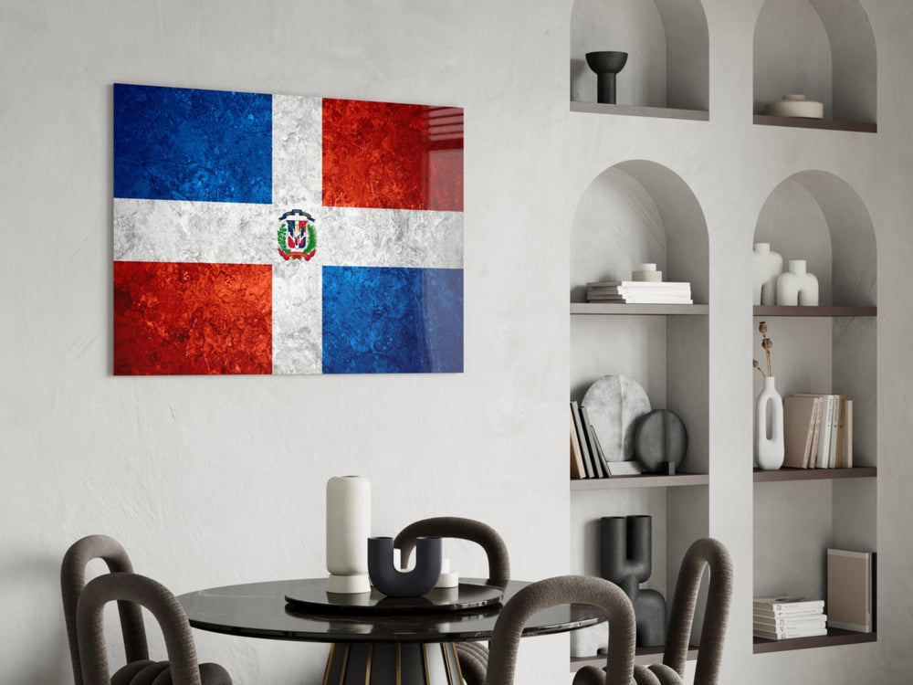 Patriotic glass print bringing Dominican edge to a hallway