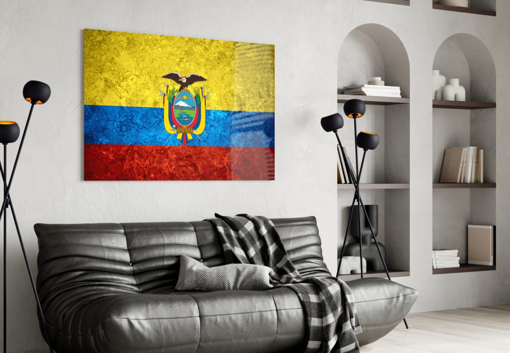 Flag of Ecuador artwork styled in a study interior