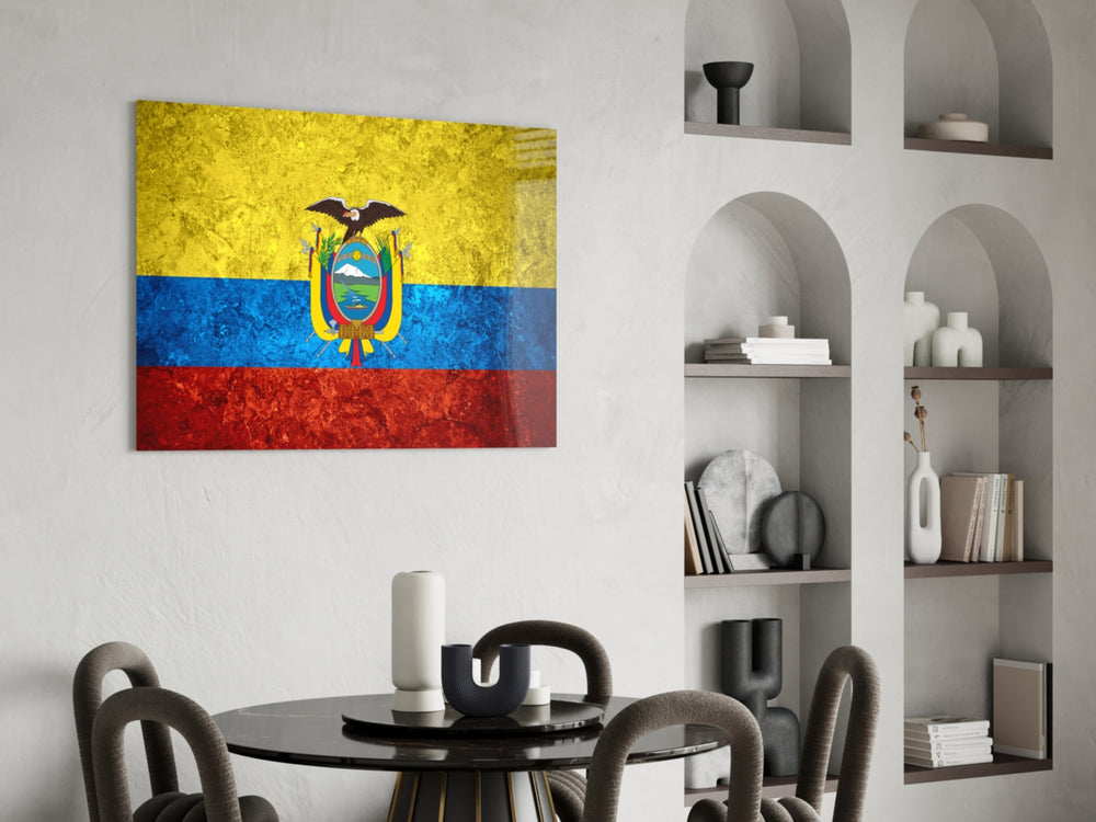 Patriotic glass print bringing Ecuadorian edge to a hallway