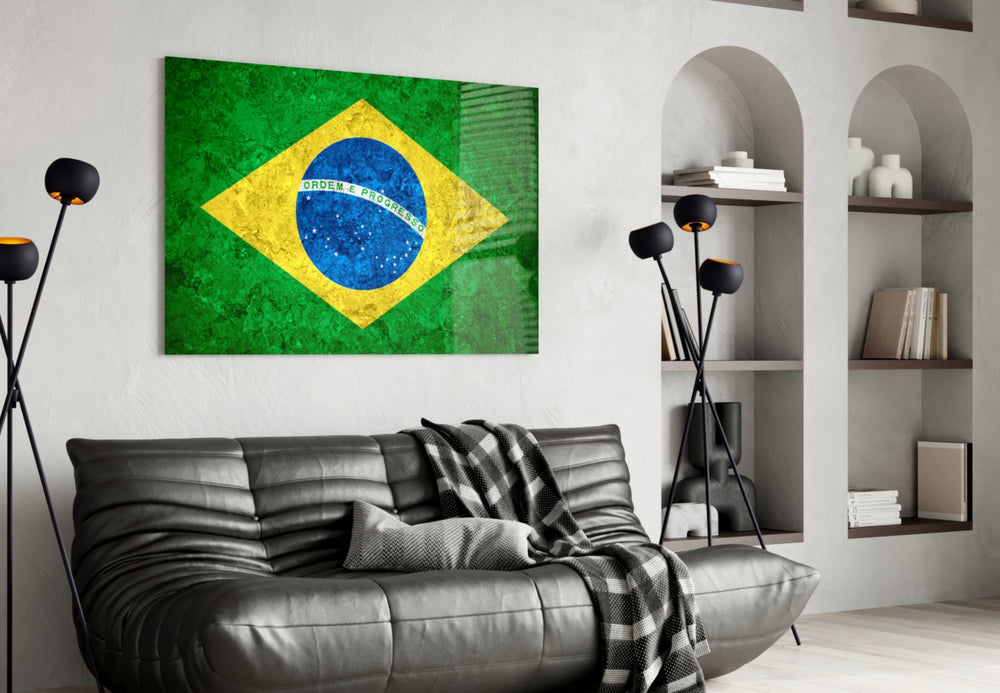 Flag of Brasil artwork styled in a study interior