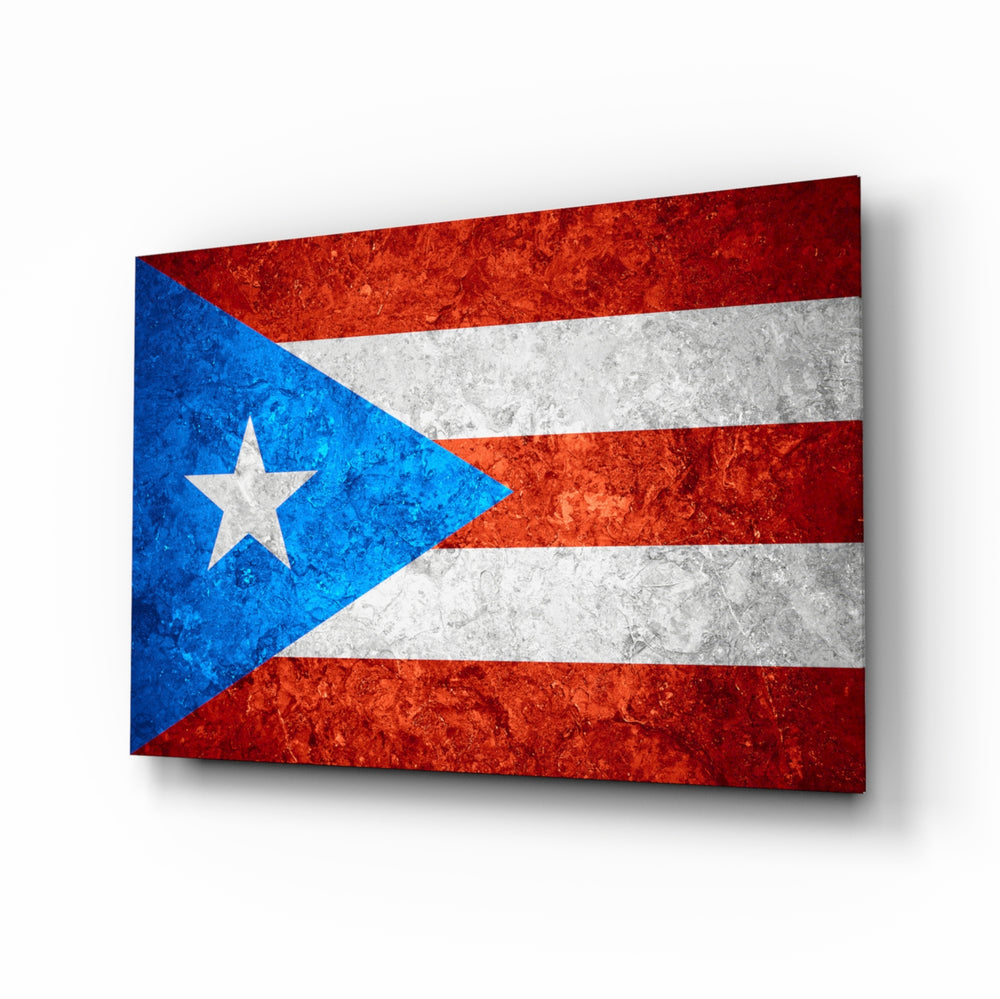 Flag of Puerto Rico glass wall art in a modern home office