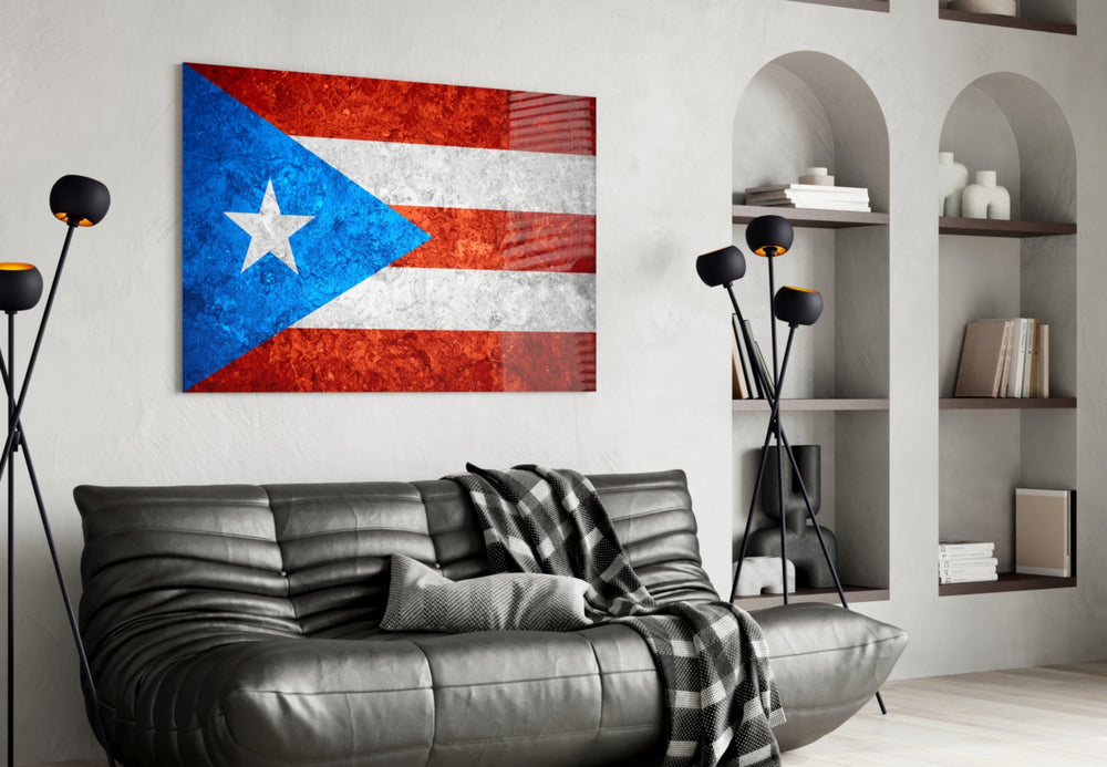 Flag of Puerto Rico artwork styled in a study interior