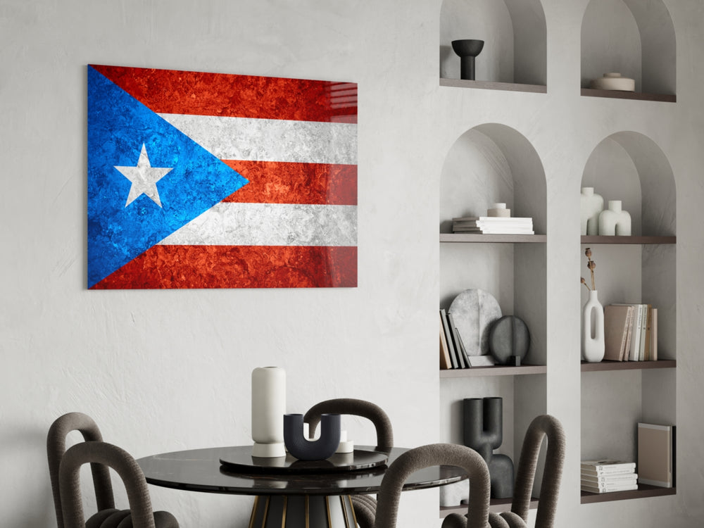 Patriotic glass print bringing Puerto-Rican edge to a hallway