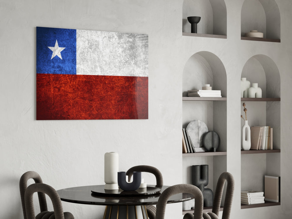 Patriotic glass print bringing Chilean edge to a hallway
