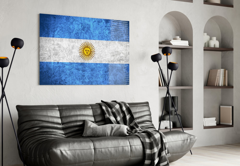 Flag of Argentina artwork styled in a study interior