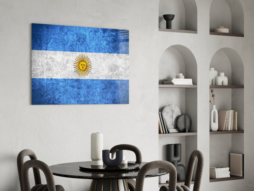 Patriotic glass print bringing Argentine edge to a hallway
