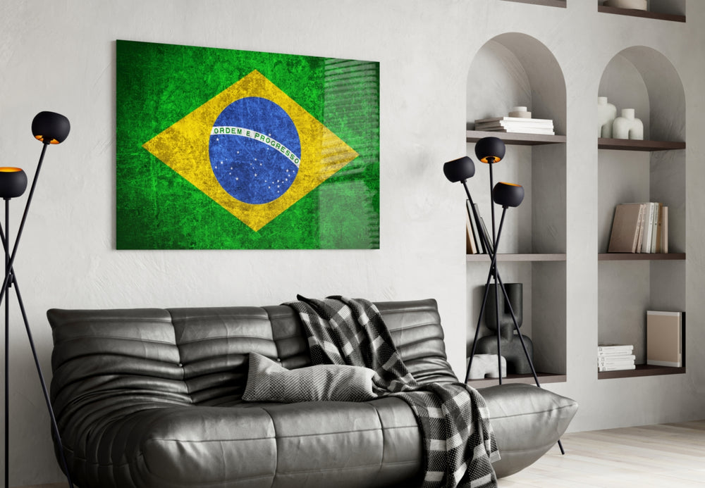 Flag of Brasil artwork styled in a study interior