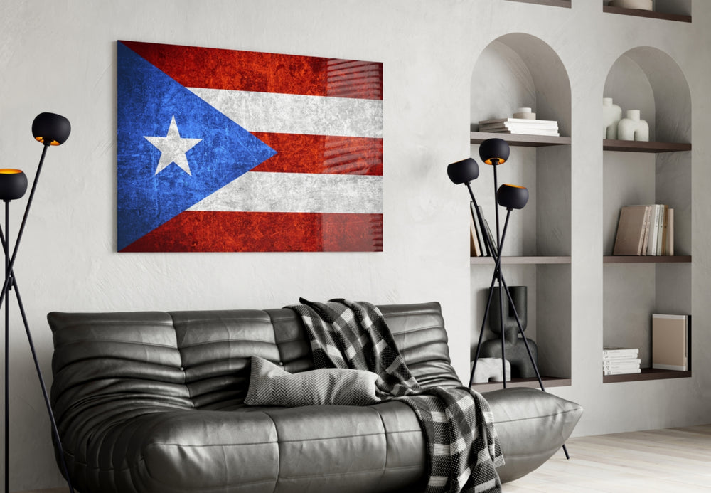 Flag of Puerto Rico artwork styled in a study interior