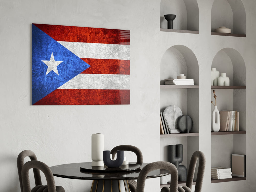 Patriotic glass print bringing Puerto-Rican edge to a hallway