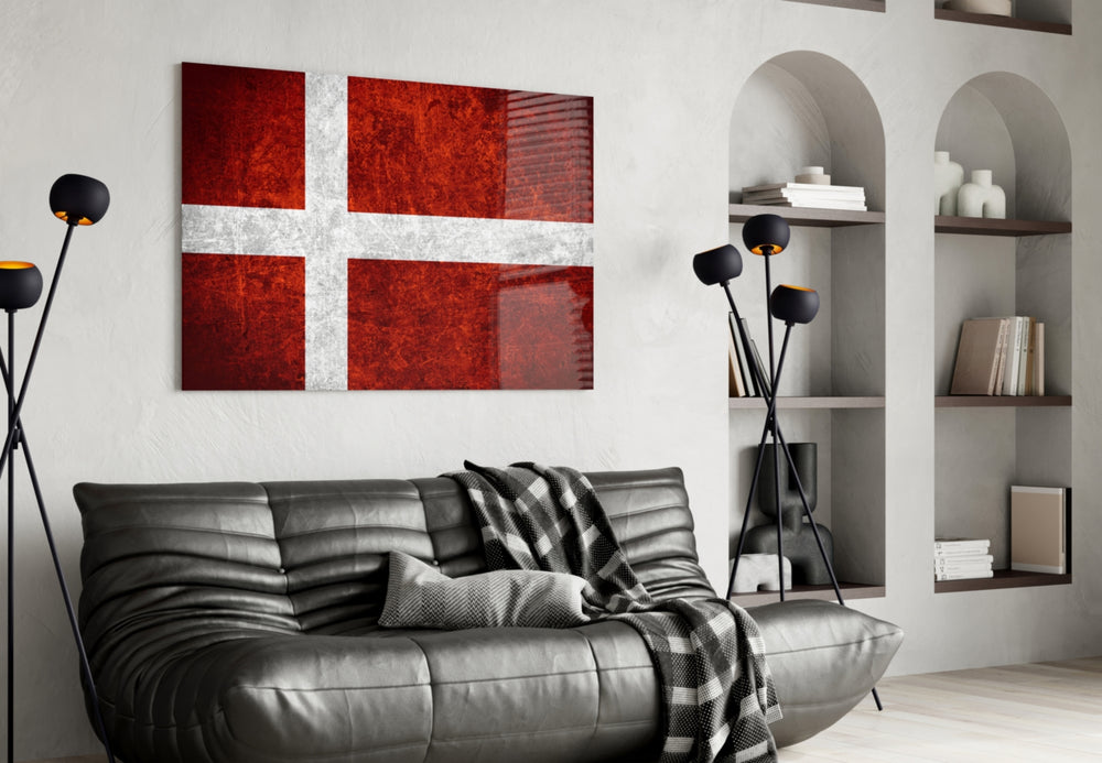 Flag of Denmark artwork styled in a study interior