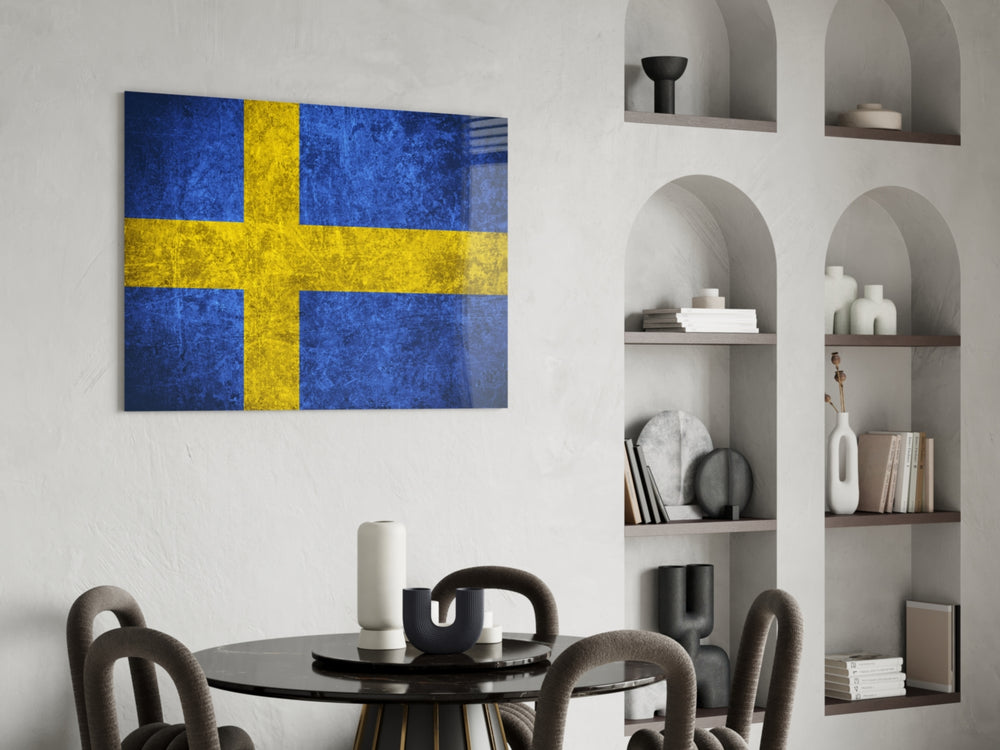 Patriotic glass print bringing Swedish edge to a hallway