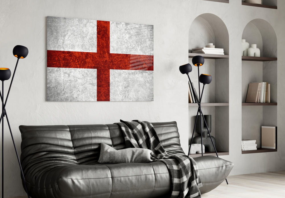 Flag of England artwork styled in a study interior