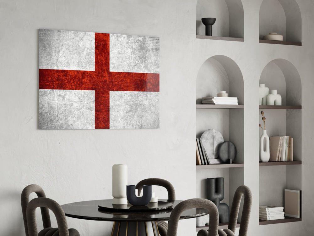 Patriotic glass print bringing English edge to a hallway