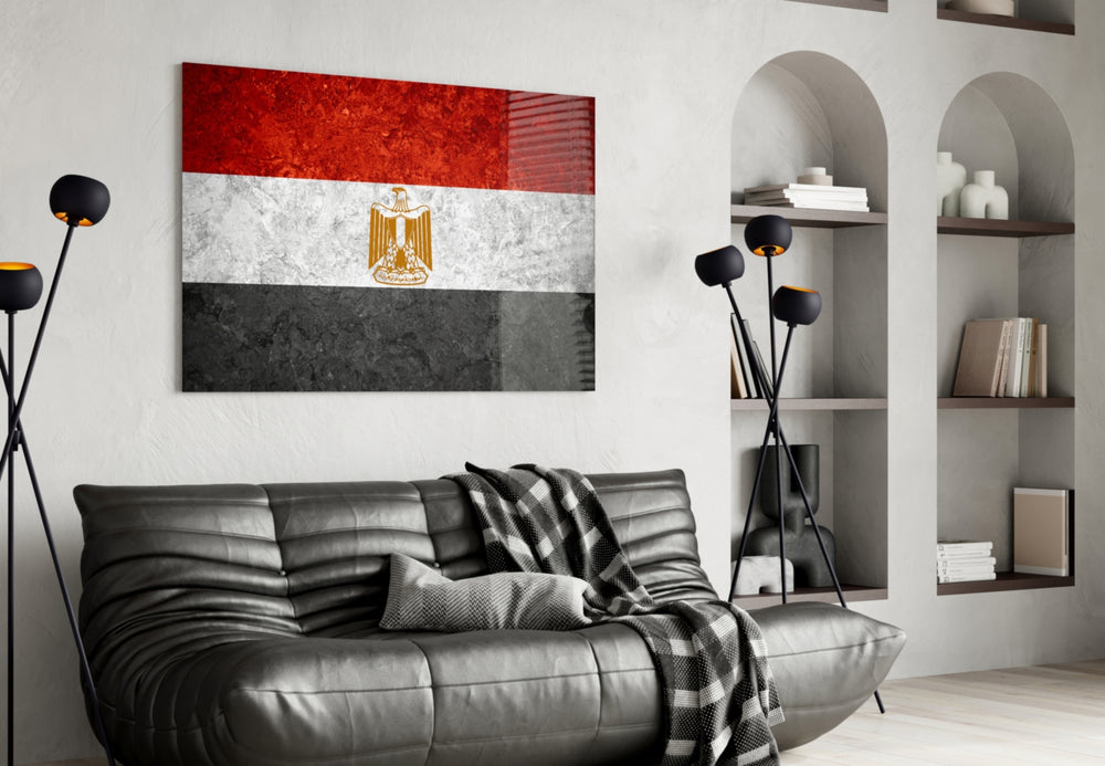 Flag of Egypt artwork styled in a study interior