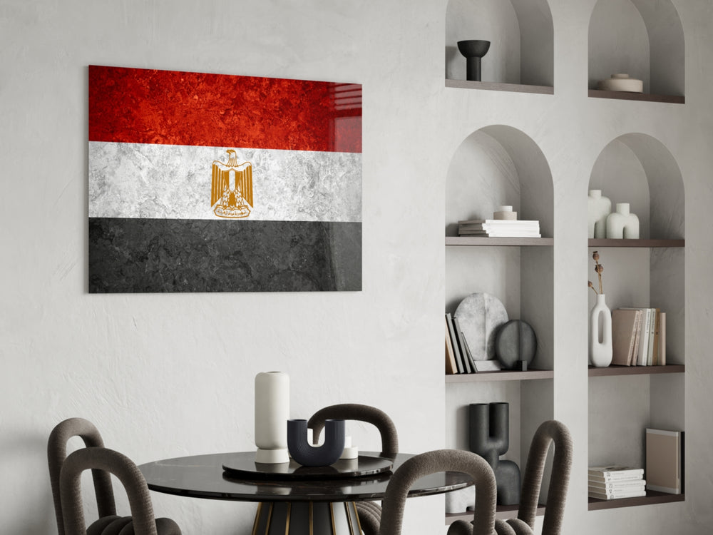 Patriotic glass print bringing Egyptian edge to a hallway