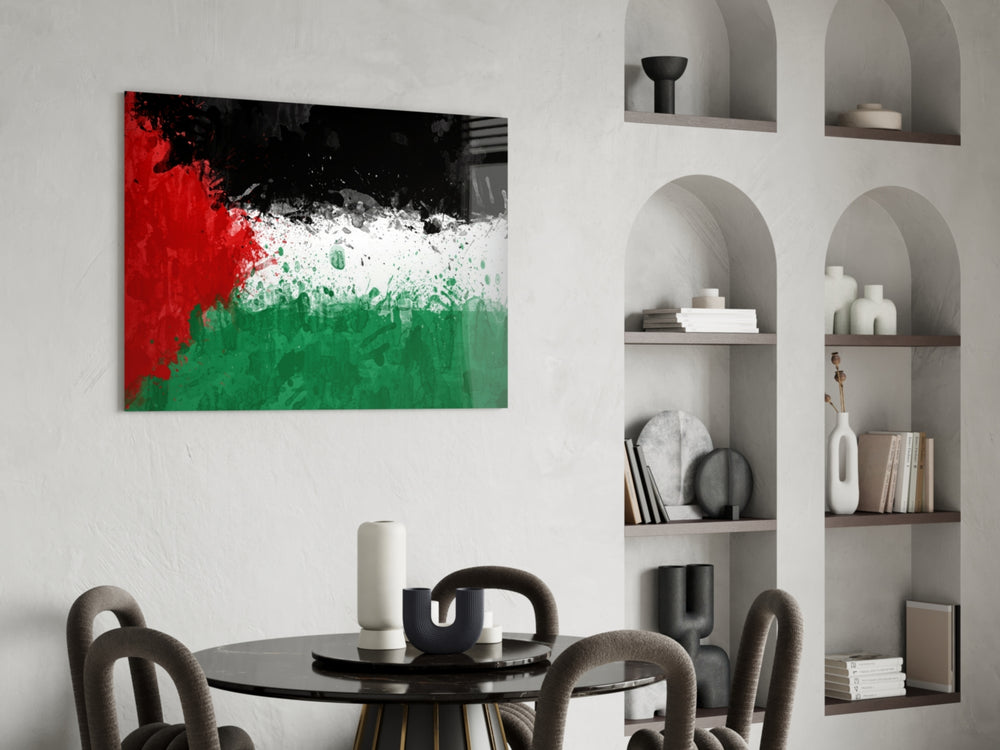 Patriotic glass print bringing Palestinian edge to a hallway
