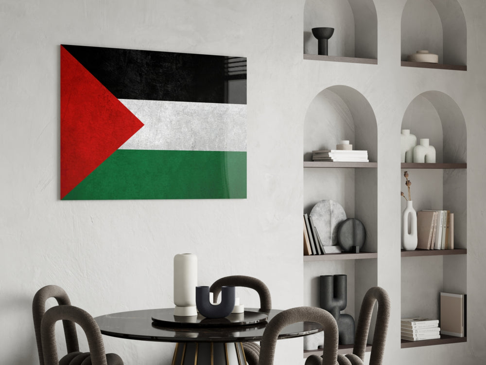 Patriotic glass print bringing Palestinian edge to a hallway