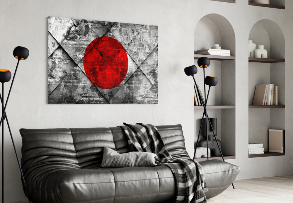 Flag of Japan artwork styled in a study interior