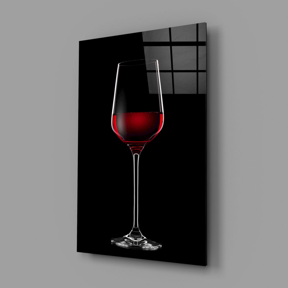 Ruby wine still-life panel anchoring a kitchen-bar wall