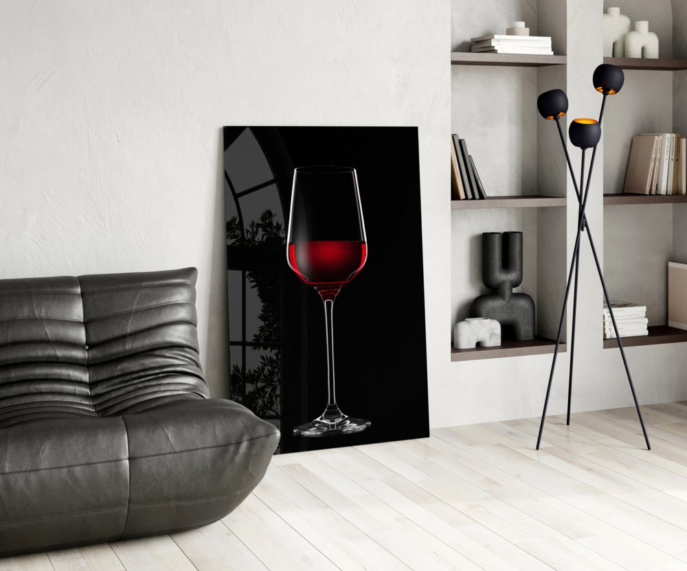 Cinematic wine glass print bringing sommelier edge to a steakhouse-styled dining nook