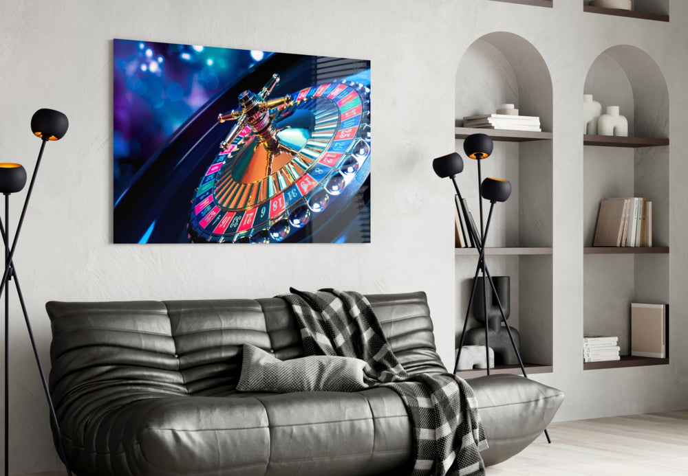 Roulette artwork styled in a poker den interior