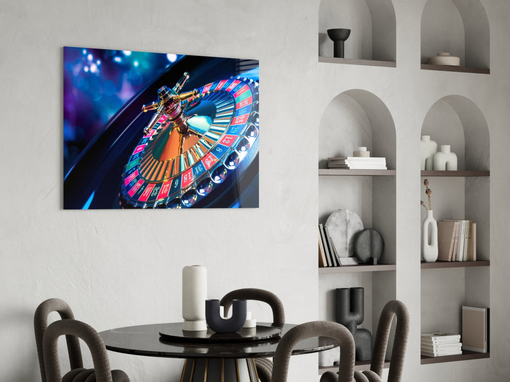 Cinematic casino print bringing Vegas edge to a basement bar