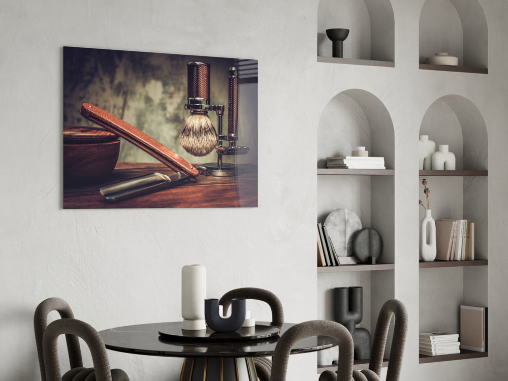 Cinematic still-life print bringing barbershop edge to a dressing room