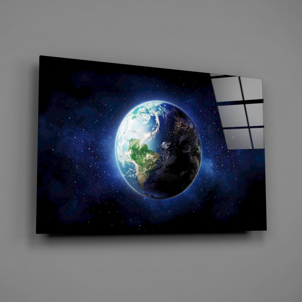 Astronomy panel anchoring a home office wall