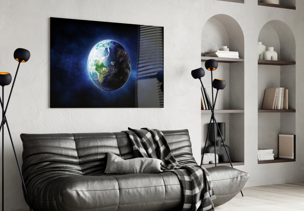 Earth artwork styled in a teen room interior
