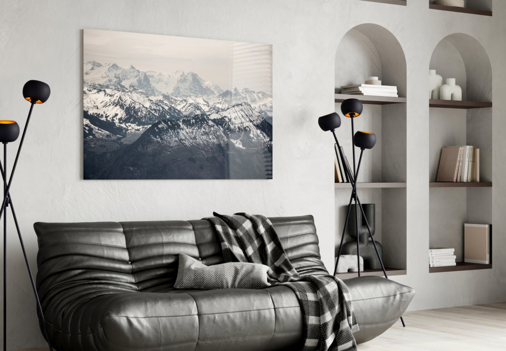 Snowy Mountains artwork styled in a chalet-styled lounge