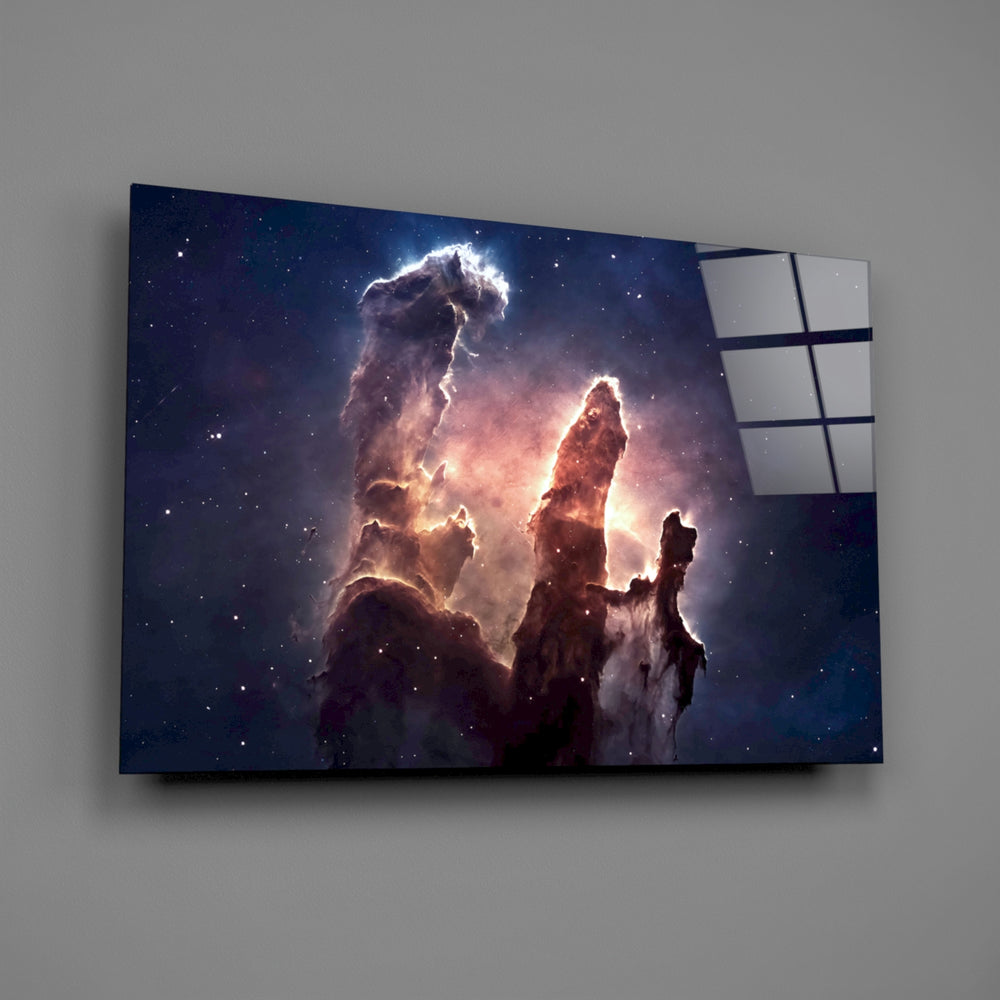 Cosmic panel anchoring a home office wall