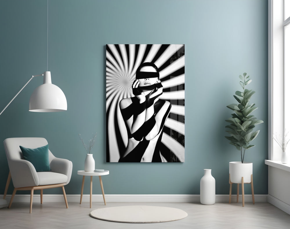 Censored artwork styled in a dressing room interior