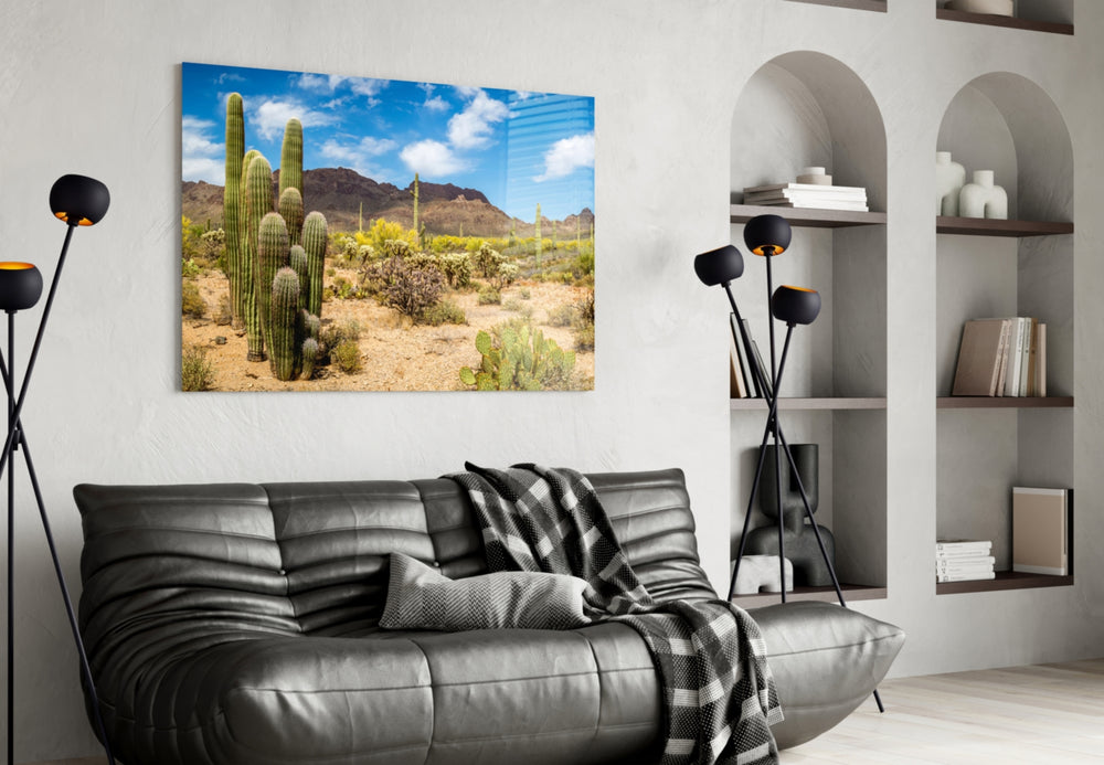 Cactuses artwork styled in a study interior