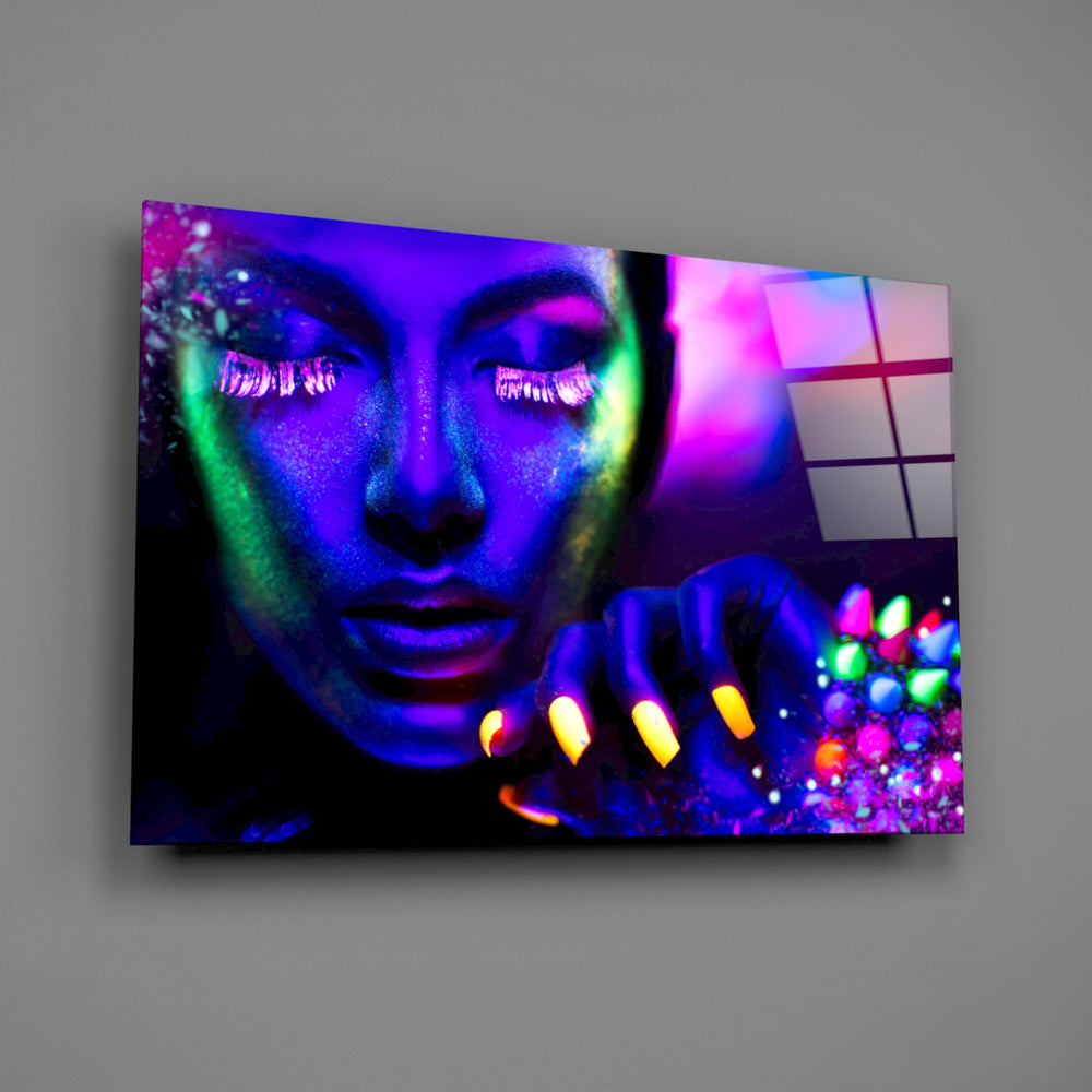 Beauty editorial panel anchoring a salon wall