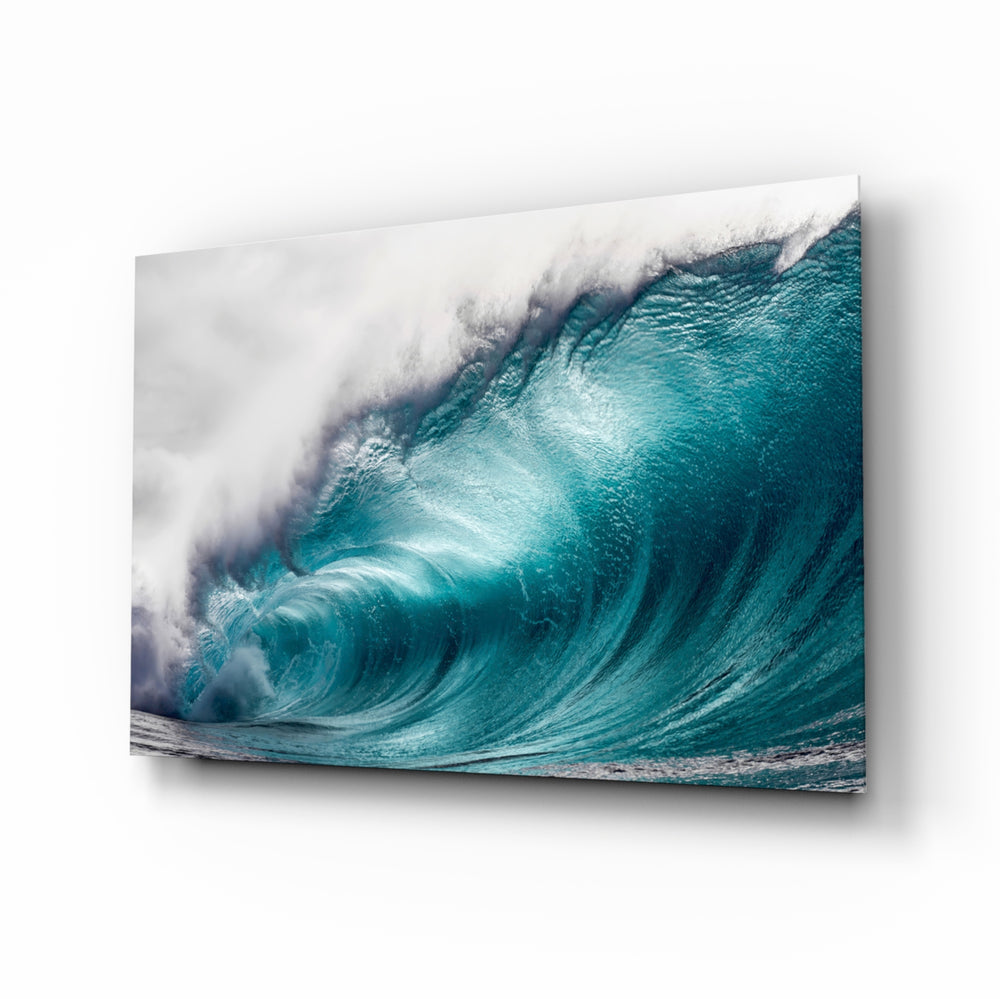 Wave glass wall art in a modern living room