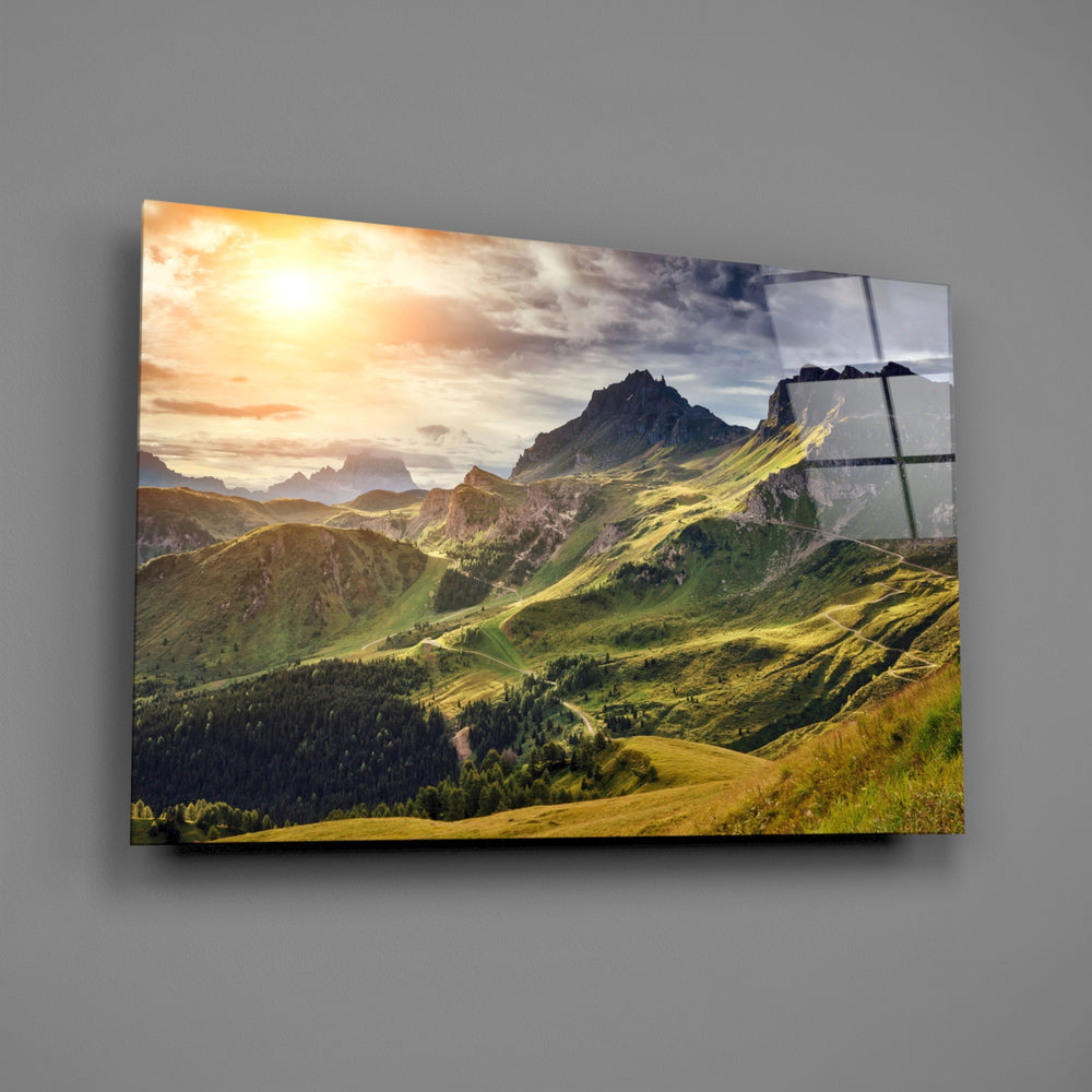 Alpine landscape panel anchoring a study wall