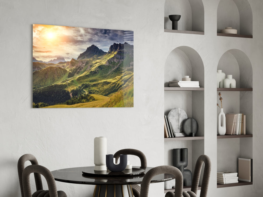 Cinematic landscape print bringing alpine edge to a hallway