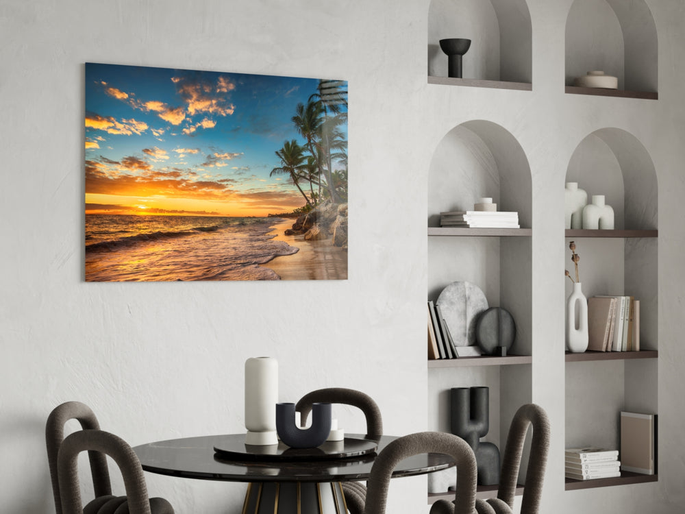 Cinematic travel print bringing Caribbean edge to a hallway