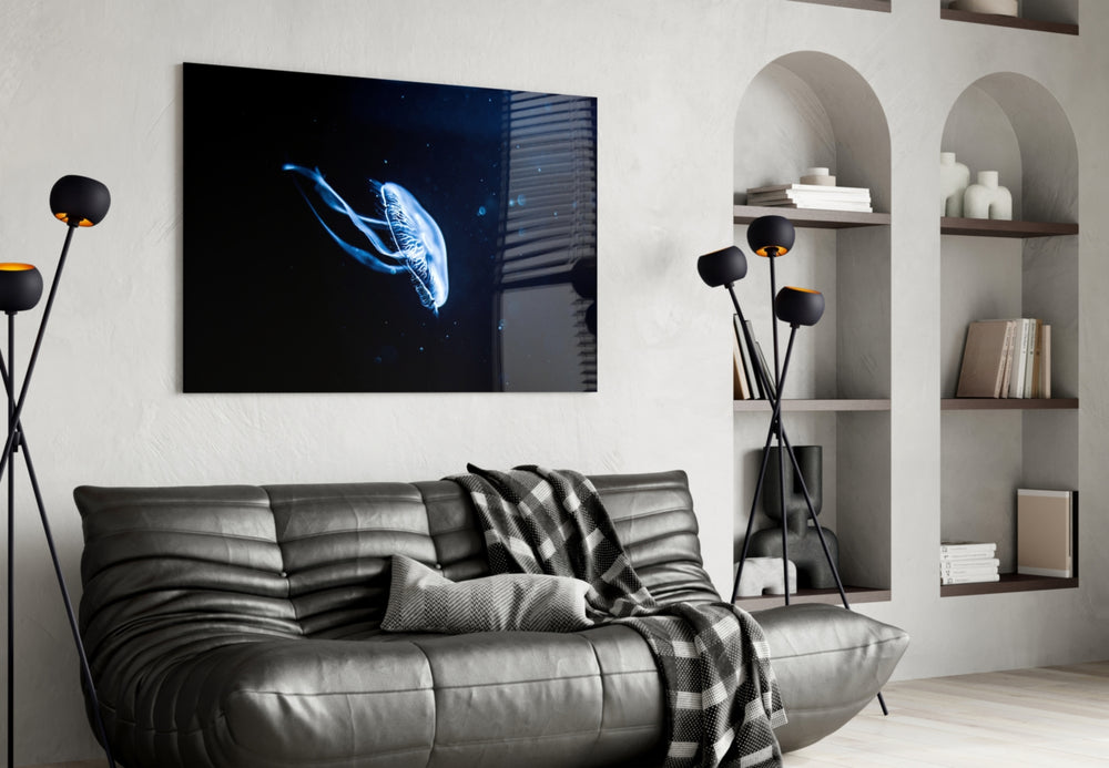 Jellyfish artwork styled in a home office interior