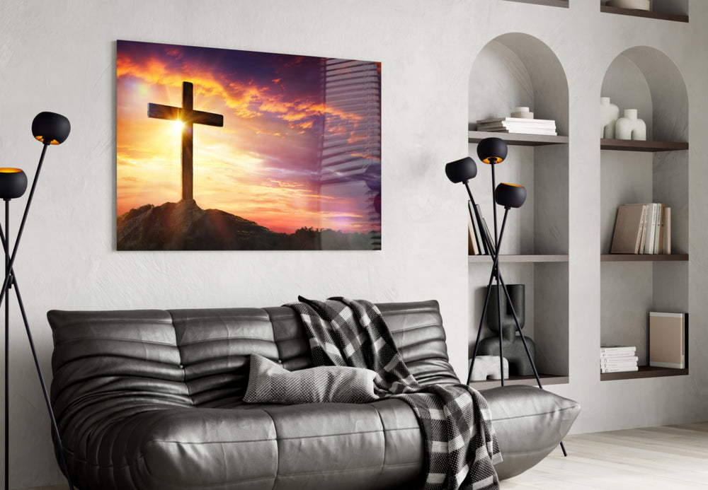 Cross artwork styled in a hallway interior