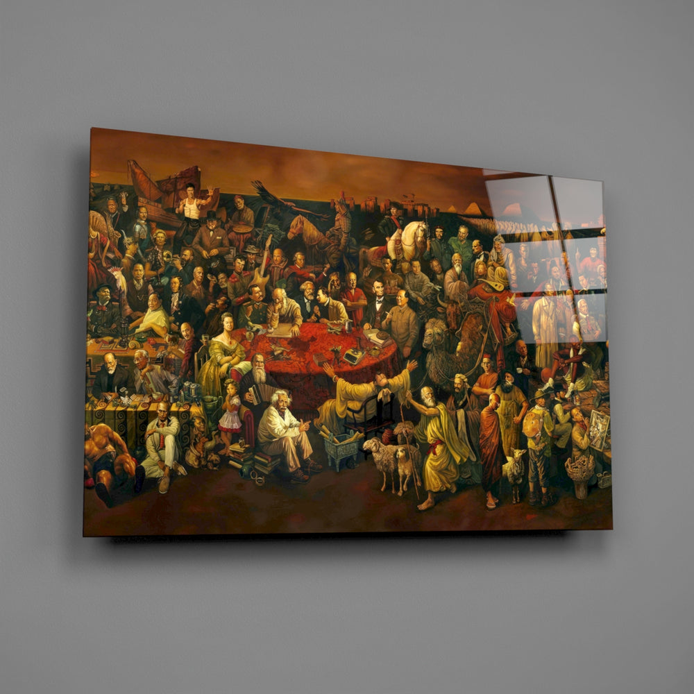 History-painting panel anchoring a library wall