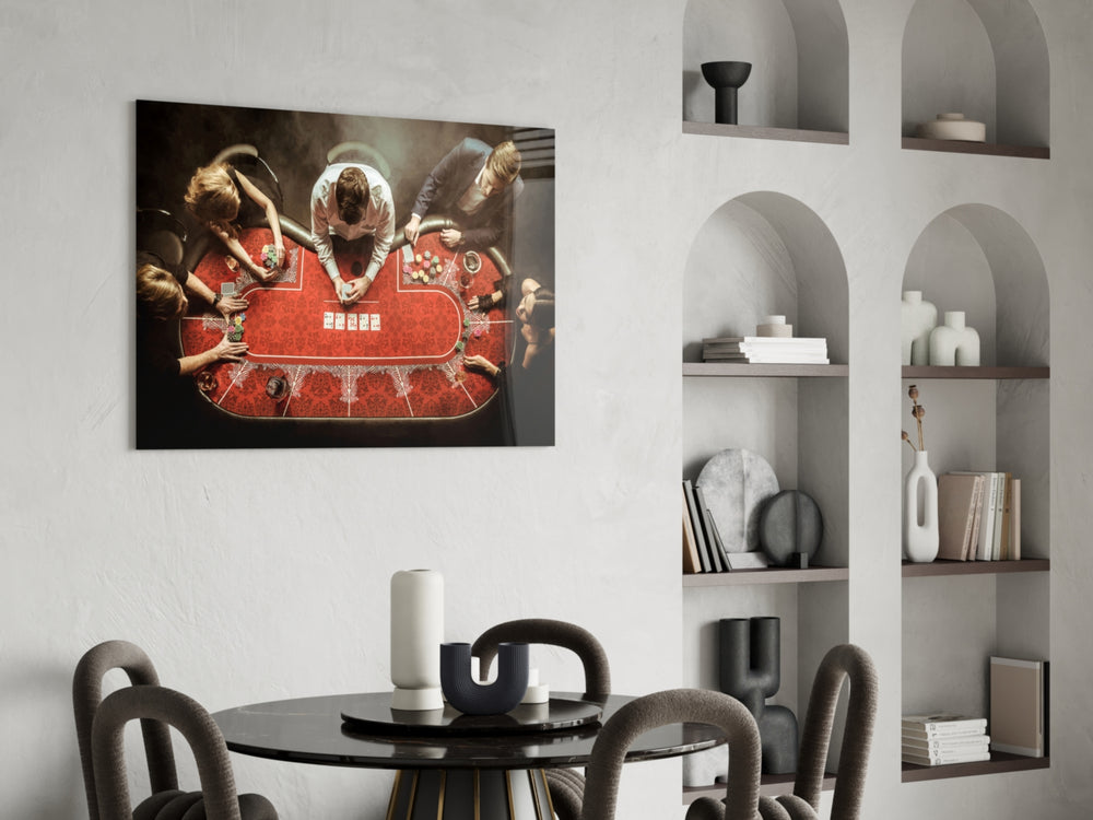 Cinematic casino print bringing high-stakes edge to a basement bar