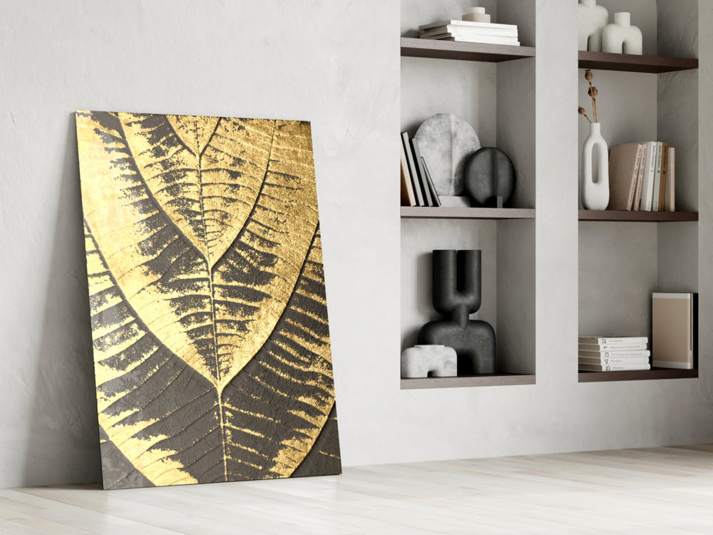 Botanical dikey panel against a charcoal-painted accent wall