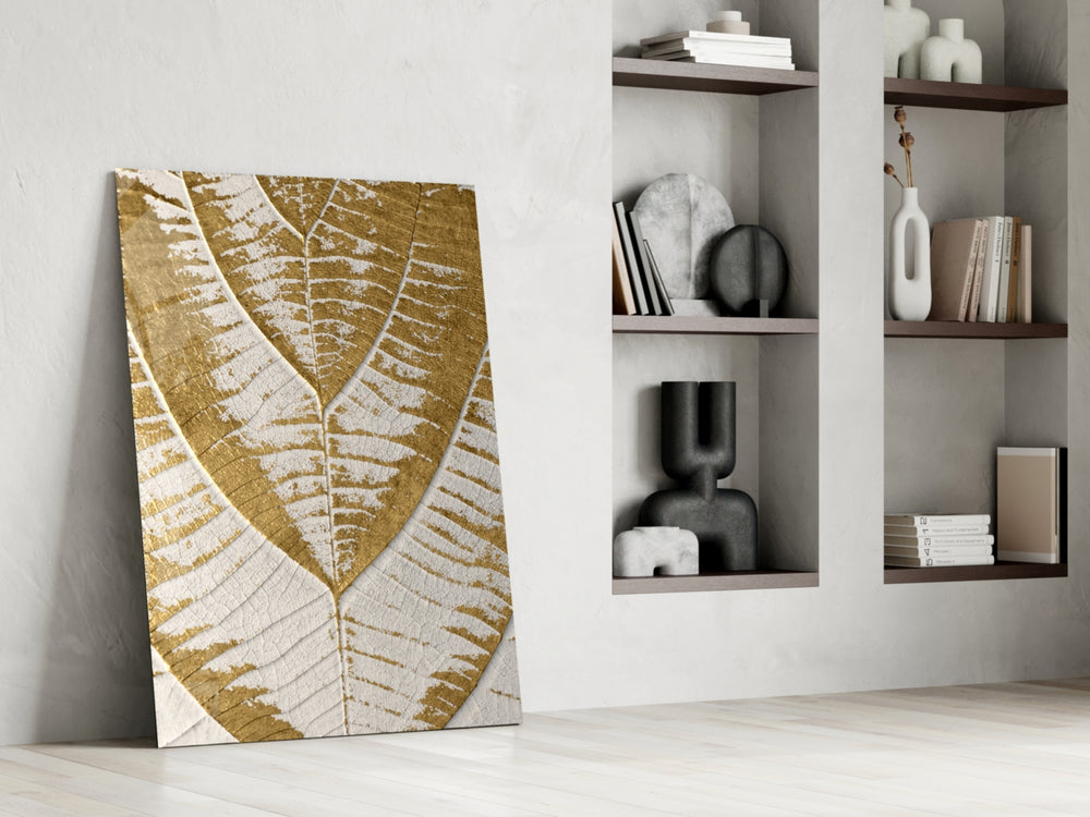 Botanical dikey panel against an ivory-painted accent wall