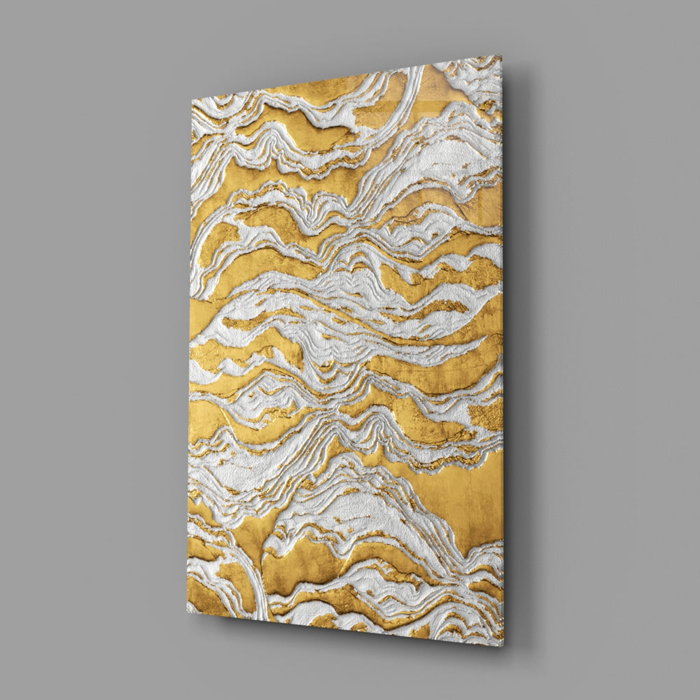 Fluid-art panel anchoring a master bedroom wall